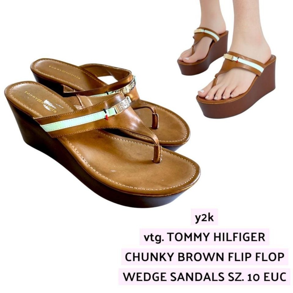 🦋 VINTAGE Y2K Tommy Hilfiger Chunky Wedge Sandals - 10 🦋‎